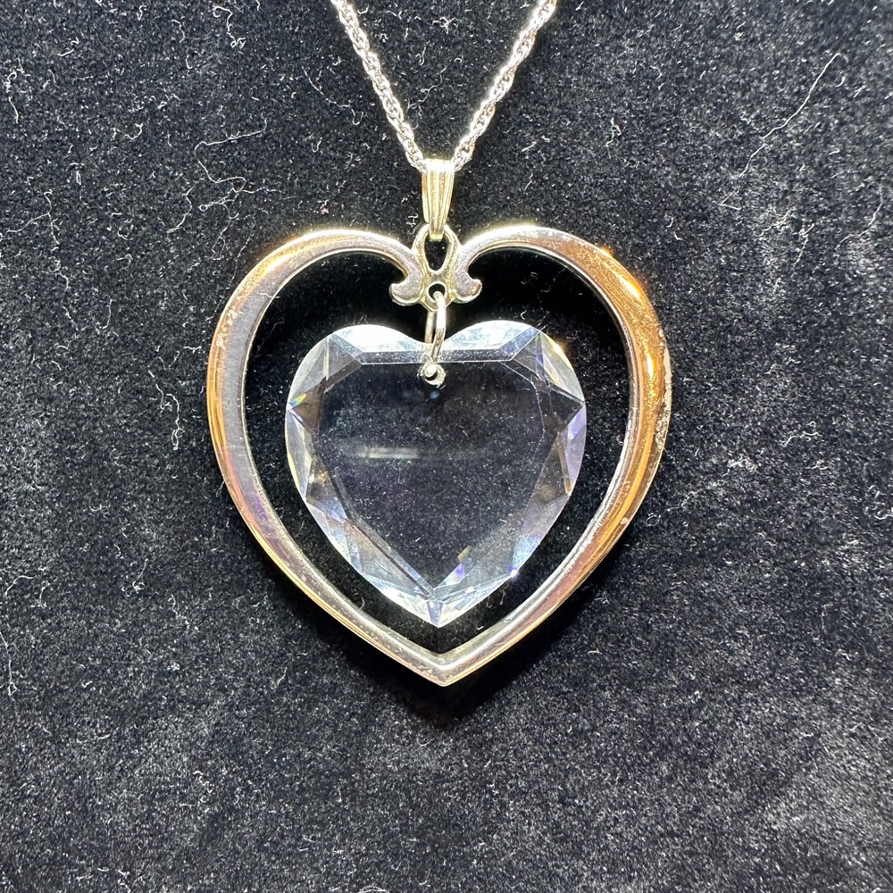 Gorham Vintage Sterling and Full 32% Leaded Crystal Double Heart Necklace